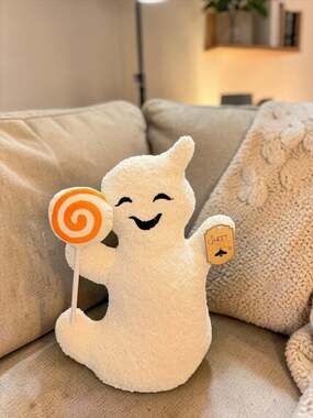 Sweet Street Halloween Ghost with Lollipop Weighted Decorative Pillow